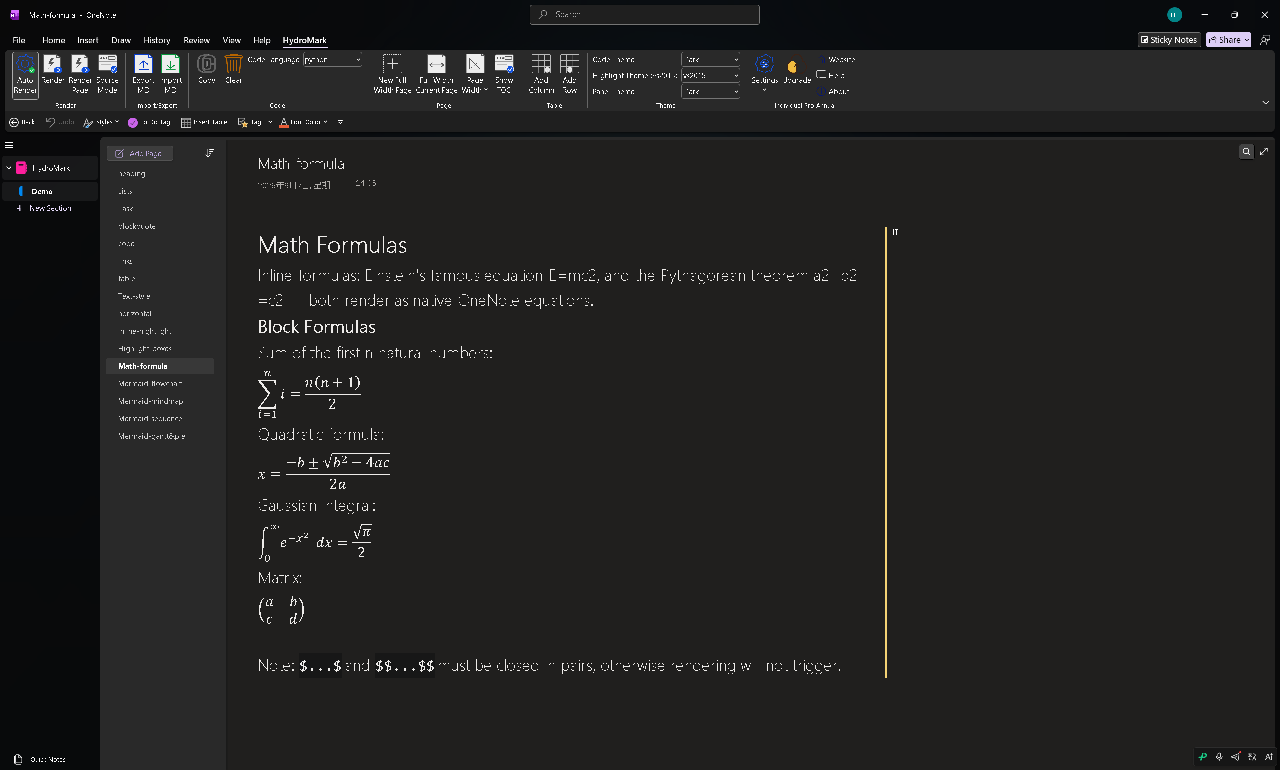 Math formulas demo